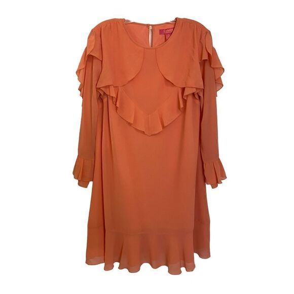 Catherine Malandrino Peach Keely Allover Ruffle Shift Dress | Size 2 - Picture 1 of 3